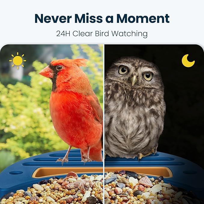 Smart Bird Feeder with Camera, 2.5K UHD Bird Feeder Camera Solar Powered, Sensitive AI Identification, Instant Alerts Capture Video, IP66 Waterproof for Outdoor, Ideal Gift for Mom, Blue