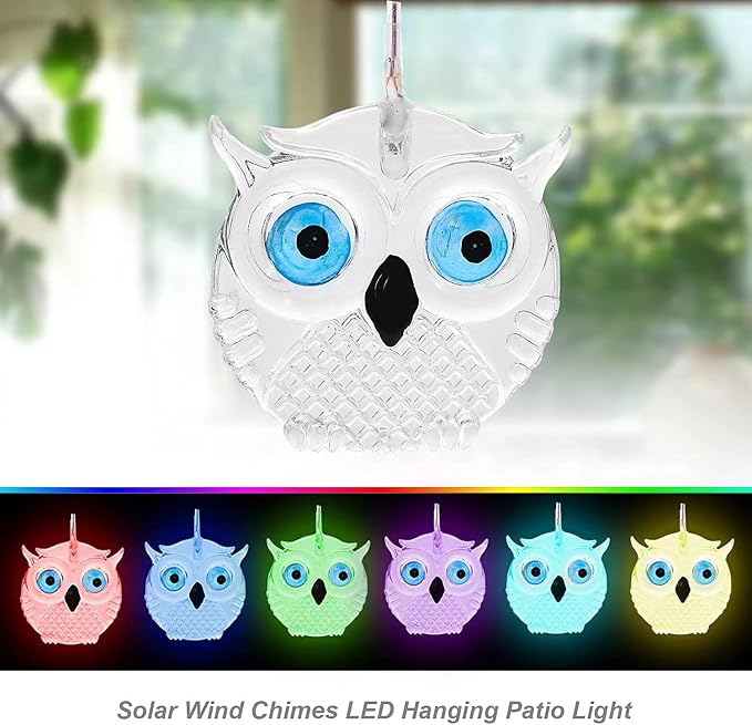 Cute Solar Owl Wind Chime Decorative Light，Animal Wind Chimes with Bells， A Gift for Friends with Movable LED Colorful Outdoor Decorative Lights.