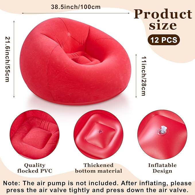 Realspring Inflatable Bean Bag Chairs Outdoor Blow up Camping Chairs Inflatable Lazy Sofa Folding Portable Bean Bag Loungers Couch for Movie Night(Coffee,Blue,Red,12 Pcs)