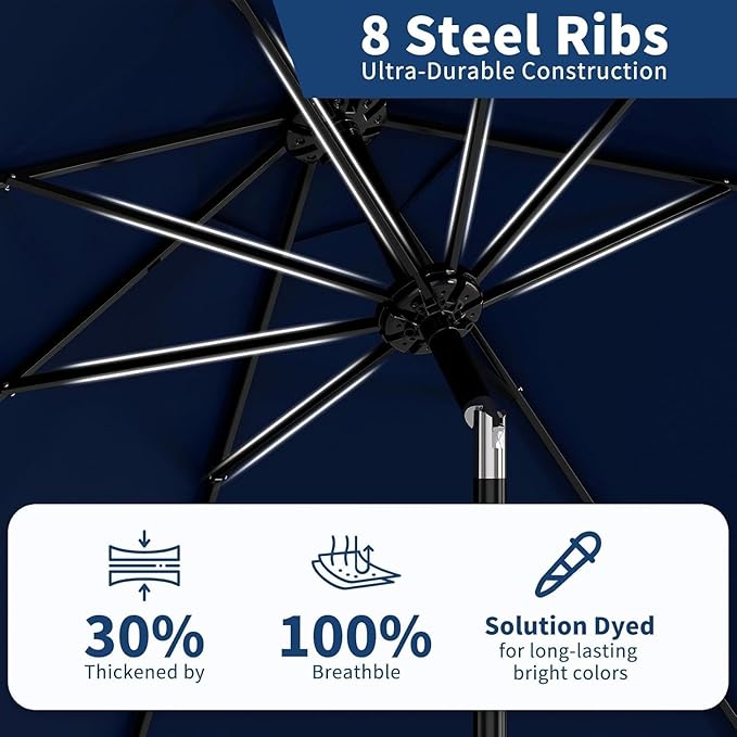 Garvee 9FT Patio Umbrella - Outdoor Table Umbrella with Crank Lift & Push Button Tilt - Market Umbrella 8 Sturdy Ribs UV Protection for Pool, Deck, Yard, Garden, Navy Blue