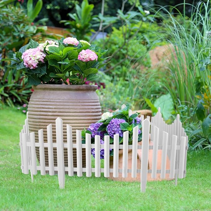 5 Pcs Flexible Picket Fence Garden Border, Plastic Decorative Landscape Edging Fences, Grass Lawn Flowerbeds Plant Borders, White (Overall Length 120 Inches)