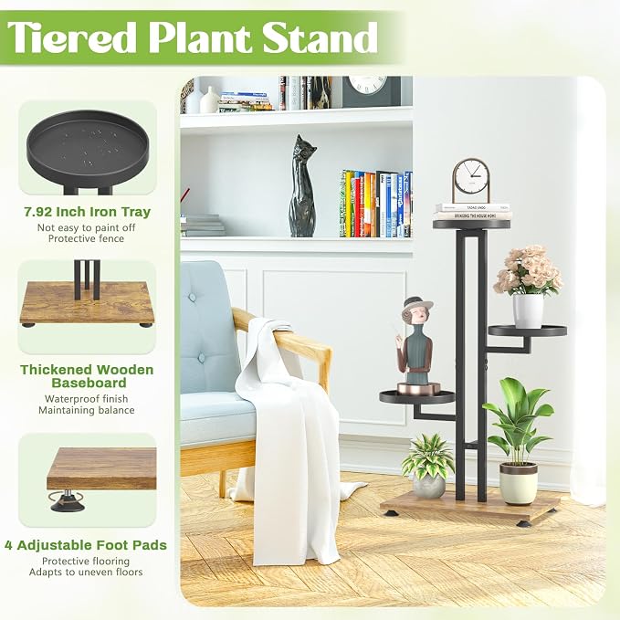 iDavosic.ly Plant Stand for Indoor Outdoor Set of 2, 4 Tier Metal Flower Pot Display Holder Shelf and 3 Layer Tall Corner Orchid Rack for House Patio Balcony Garden Living Room Porch, Black