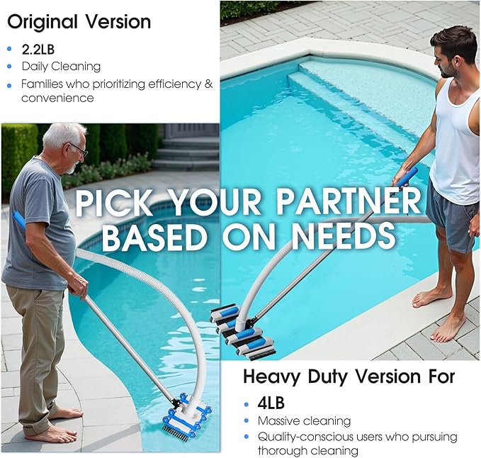 2026 TidyMister Pool Vacuum Head with Swivel Handle - 16in Eazy-to-Use Daily Cleaning Vacuum Head with Side Brushes and Wheels and Hose Connect for 1-1/4in or 1-1/2in for Inground & Above Ground Pools