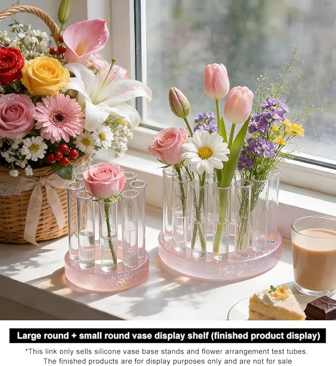Flower Vase Resin Molds Silicone， Circular and Curved Silicone vase Base+32 Flower Arranging Test Tubes, Suitable for Inserting Fresh Flowers and Cultivating Plants, Desktop Vases Home Decor (D)