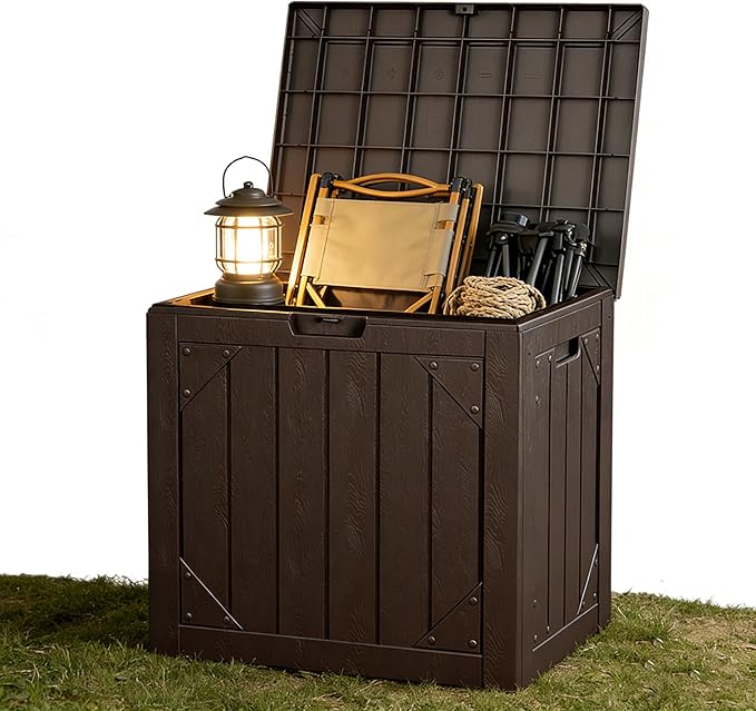 Outdoor Storage Box 35GAL Waterproof Resin Deck Box,Pool Accessories Supplies，UV-Resistant Lockable Package Delivery Bin for Garden Tools,Large Patio Outside Cushions,Chest,Furniture,Grey