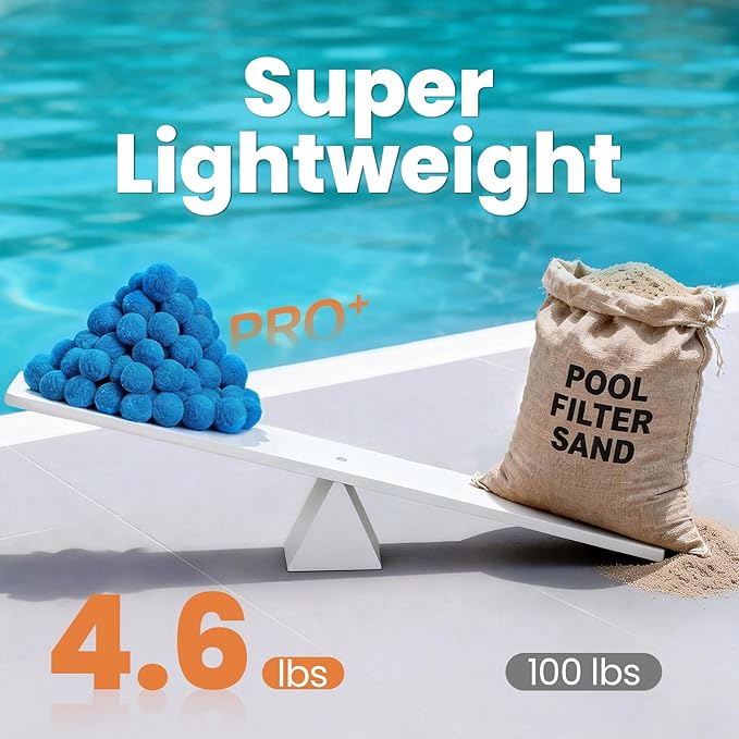 4.6 lbs Pool Filter Balls for Sand Filters, Reusable Blue Filter Media Balls for All Sand Filter Systems, Efficient & Lightweight Pool Sand Filter Balls, Replaces 150 lbs Pool Filter Sand