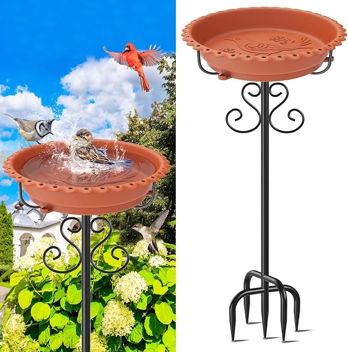 Bird Bath for Outside,Outdoor 12" Birdbath Detachable Water Bowl,Vintage Freestanding Bird Baths Bird Feeder for Outdoors Garden Patio Yard Lawn Decor (Brown)