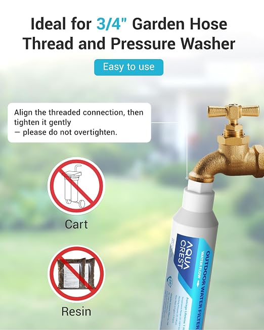 AQUA CREST Inline Water Filter, Dedicated for Car Washing, Window & Yard Cleaning, Effectively Reduce Hard Water Spots, Soften Water, Upgraded Formula, 2 Pack with Hose Protector