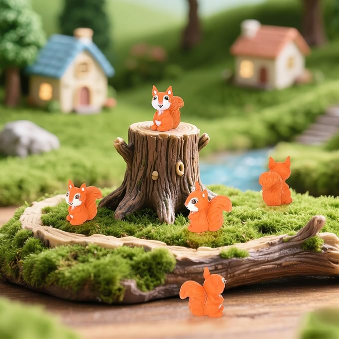 50pcs Mini Squirrel Figurines, Adorable Tiny Miniature Squirrels Plastic Toy Figures Small Animal Ornament Little Statue Decorations for Outdoor Garden Landscape Potted Plants DIY Crafts & Home Decor