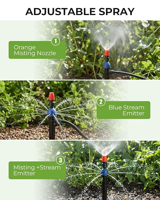 MYMULIKE 75FT Drip Irrigation System, 1/2" Main Pipe & 1/4" Branch Pipe, Adjustable Drip Emitters, Automatic Irrigation Kit Garden Watering System for Flower Bed, Raised Beds, Lawn, Greenhouses