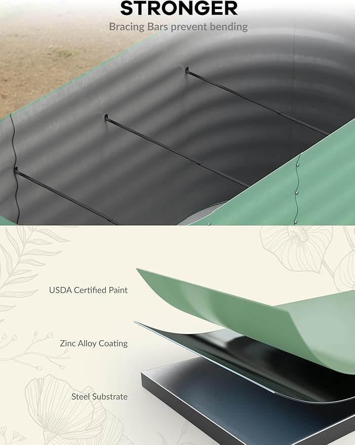 2Pcs 4x2x2ft Raised Garden Bed,Galvanized Raised Planter Boxes Outdoor with Easy Assembly, Large Garden Bed for Vegetables, Fruits, Flower,Raised Garden Bed,Green