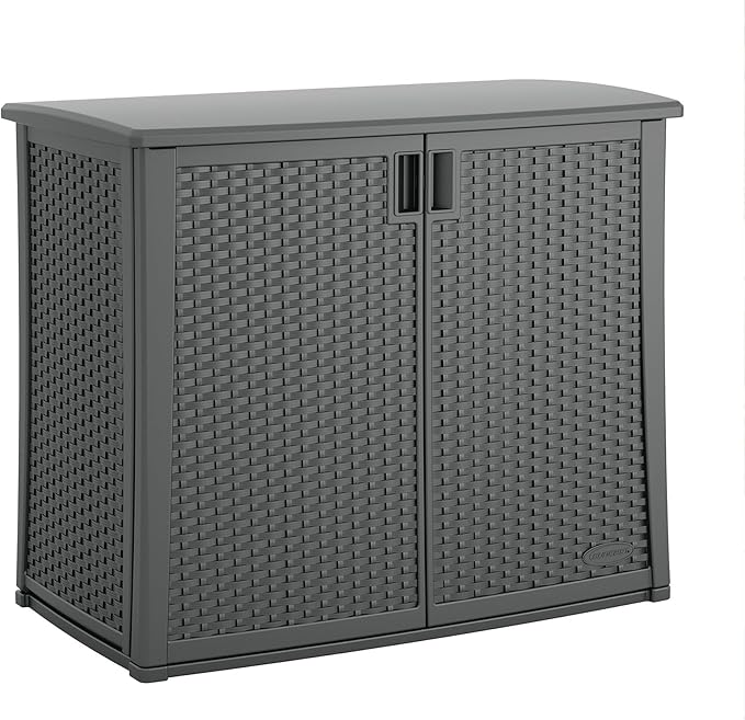 Suncast 42" Outdoor Storage Cabinet and 22 Gallon Resin Storage Seat for Patio, Deck, Yard, and Garage