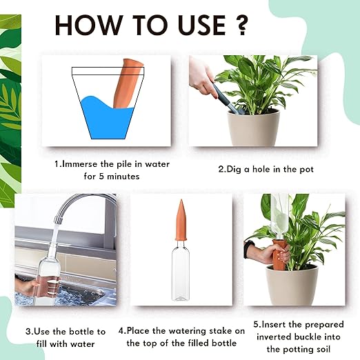 Dandat 12 Pcs 34oz Plant Watering Devices Include Terracotta Self Watering Spikes with 1000ml Plastic Bottles Slow Release Vacation Insert Automatic Plant Waterer Self Water Planter for Garden