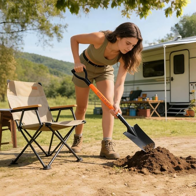 HIGHLIGHT Spade Shovel, 45-Inch Heavy Duty Sharp Shooter Shovel for Digging, Gardening, Planting, Trenching, Drain and Transplanting, Fiberglass D-Grip Handle, Orange