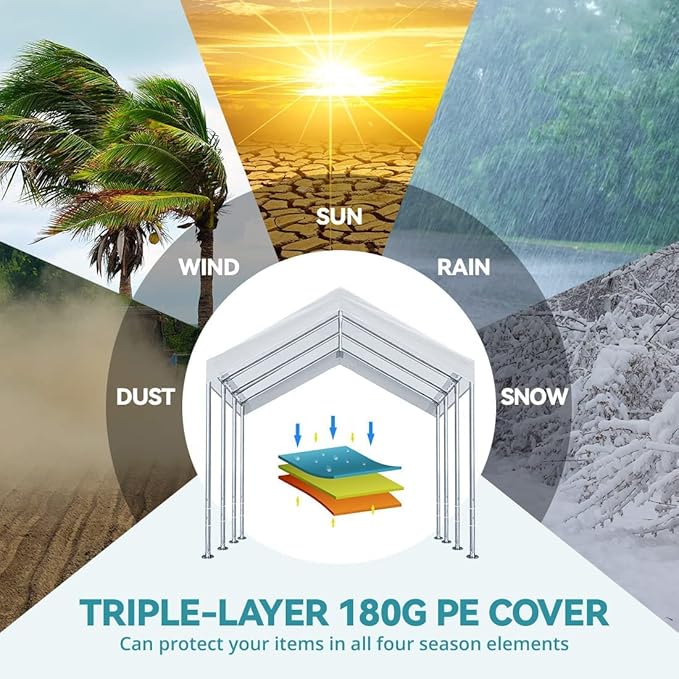 Rutile 10 x 20 Carport Replacement Cover, Heavy Duty Car Tarp Canopy Tent Replacement Top w/Ball Bungees Gray (Only Top Cover, Frame is not Included) (White, 10'x20')