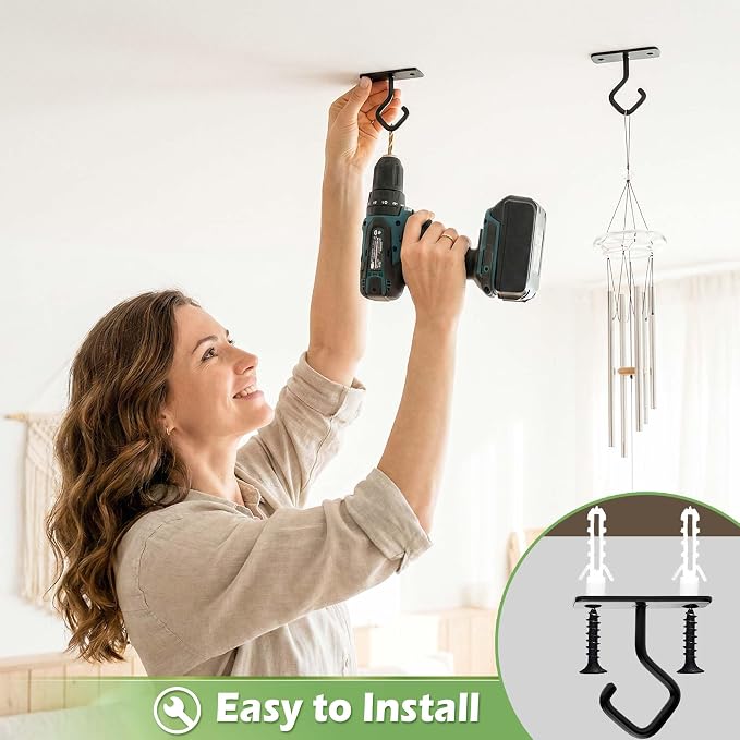 Lifyzoon Ceiling Hooks for Hanging Plants: 4 Pack 2.5 Inch Iron Plant Bracket for Wall Mount, Black Metal Plant Hangers Wall Hooks for Light, Lanterns, Wind Chimes, Outdoor Indoor