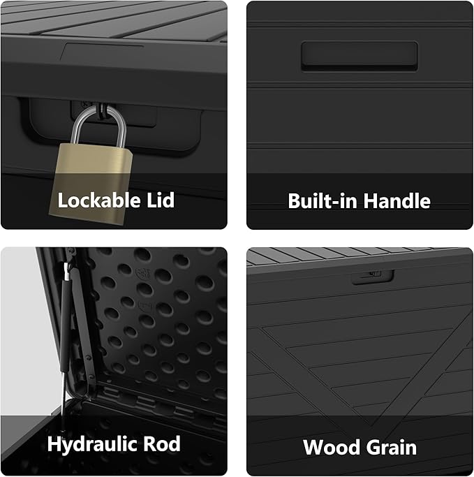 Outdoor Storage Deck Box Waterproof, 260 Gal Pro Large Lockable Patio Storage Bin Chest, Resin Outside Container Seat Bench for Furniture Cushions, Pool Accessories, Garden Tools & Delivery, Black