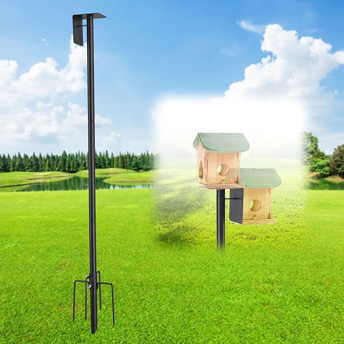 Bird House Pole, 75" Heavy Duty Adjustable Bird Feeder Stand with 5-Pronged Base for Birdhouse Mounting, Weather Station, Outdoor, Yard, Garden