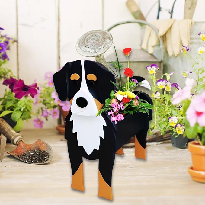 Bernese Mountain Dog Planter Plant Pots,Cute Dog Flower Planter,Gifts for Pet Lovers,Unique Animal Plant Pots,Office,Indoor Outdoor Garden Decor(9.45 * 5.75 * 12.2in)