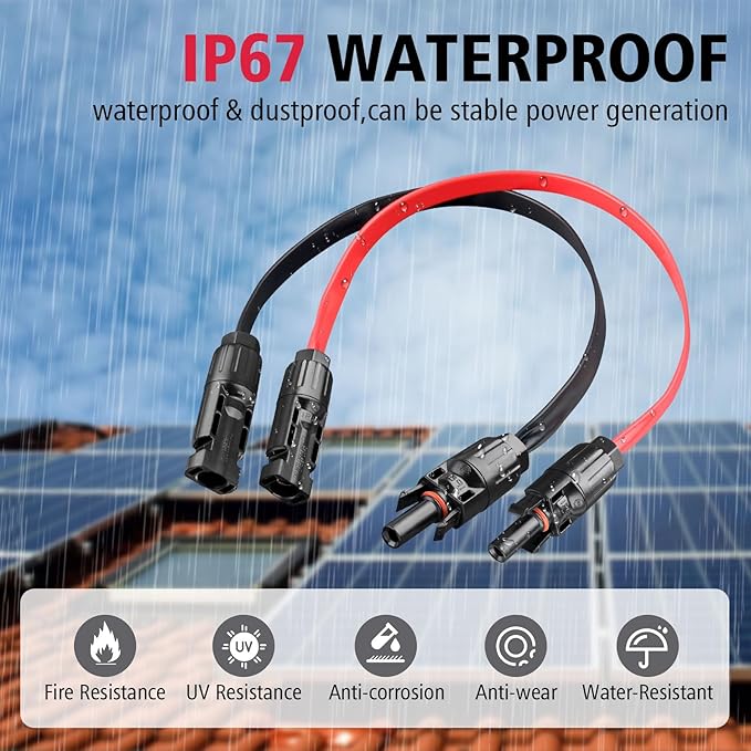 10AWG Super Flat Solar Cable Connector, 50A Photovoltaic Extension Cable Flat Feed Through Balcony Door and Window Solar Power Wire for Solar Panel RV Boats Household Energy System 1.3FT