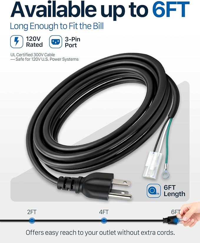 Power Cord Replacement for KIT0089/ELE203/70110/PG24-48/PGPC(NEX), Fit Pit Boss, Traeger, Nexgrill, Rec Tec, Camp Chef, Z-Grill, Coleman, Lonestar Chef, Cabelas, Big Horn, 6ft, 2 Pack