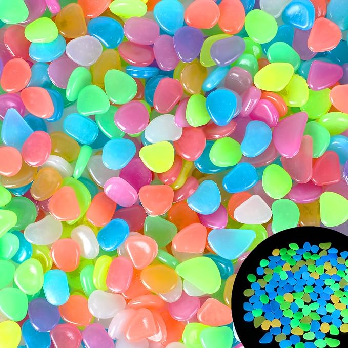 Kaiyuan Dynasty 100Pcs 15-20mm Glowing Rocks Colorful Glow Stones Glow in The Dark Rocks Outdoor Luminous Stones Garden Pebbles for Patio,Lawn,Potted Plants,Succulents