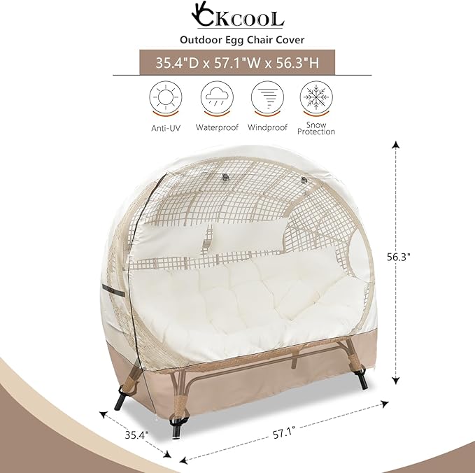 okcool Outdoor Egg Chair Cover,Double Egg Chair Cover for 2 Person Egg Loveseat Chair (Beige & Brown,Fits 35.4" D x 57.1" W x 56.3" H Egg Chair) ﻿