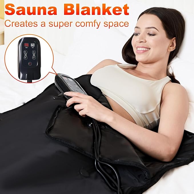 Infrared Sauna Blanket for Home: Portable Full Body Detox Wrap with Deep Heat Relaxation - Adjustable 86-176°F Far Infrared Therapy 20-60 Min Timer Waterproof Foldable Design 71 x 31.5 Inch-04