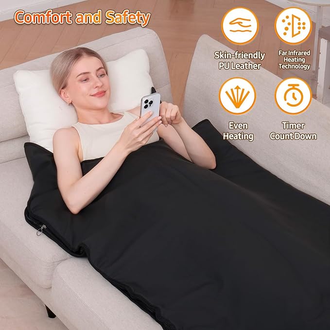Infrared Sauna Blanket for Home: Skin-Friendly PVC Leather Large Portable Blanket for Full Body Detox & Relaxation - Far Infrared Heating Adjustable 86-167℉ & 30-60 Min Timer 71 x 35.5Inch