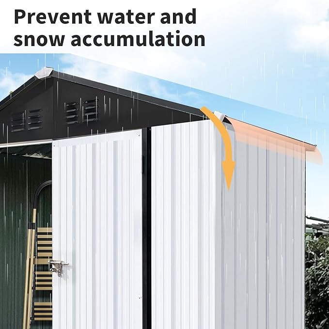 6FT x 4FT Outdoor Metal Storage Shed with Apex Roof – Durable Steel Garden Shed in White & Black, Weather-Resistant for Backyard, Patio & Lawn (Lockable, Easy Assembly, Tool Storage, Bike Shed)