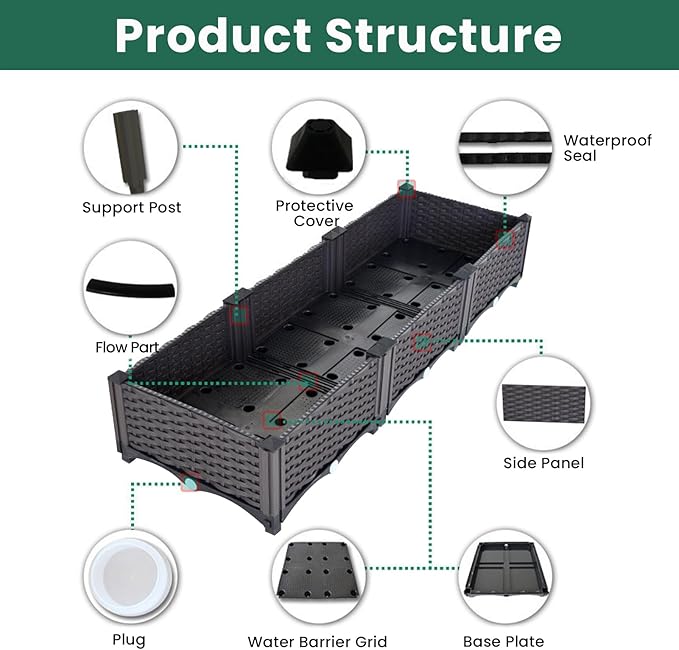 Raised Garden Bed with Legs & Drain Outlet, Self-Watering System Outdoor Elevated Wicker Planter Box Rectangular Patio Plant Containers for Vegetables, Flowers (3-Box)