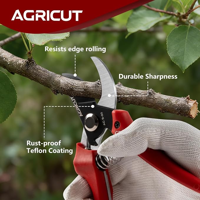AGRICUT 7" Pruning Shears Heavy Duty Professional, Made of Japanese SK5 Steel Blades, 4/5 Cut Capacity, Bypass Hand Pruners Garden Clippers for Tree Flower Branch Trimming, S20