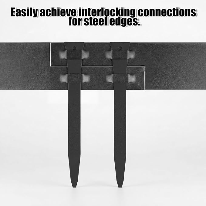 10 Pcs 12 Inch Metal Landscape Edging Stakes Galvanized Steel Garden Stakes Landscape Anchoring Spikes for Outdoor Terrace Grass Board Barrier Edging Coil Barrier Garden Lawn (Black)