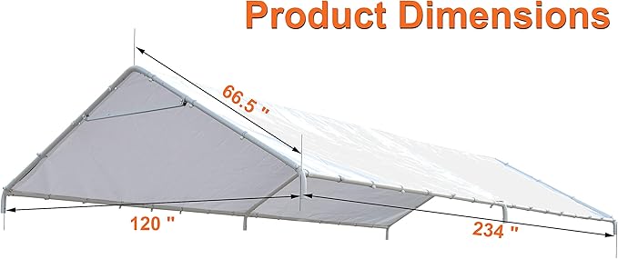 Thanaddo 10 x 20 Ft Carport Replacement Canopy Cover Garage Top Tent Shelter Tarp with Free 44 Ball Bungee Cords,White(Only Cover, Frame Not Include) (10x20 White)