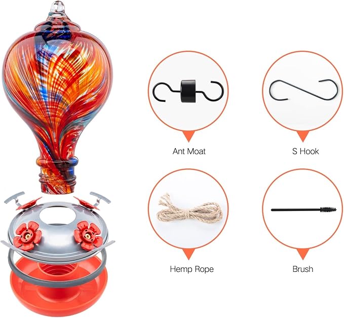Muse Garden Hummingbird Feeders Blown Glass Hummingbird Feeder, Garden Backyard Decor, 32OZ, Mexican Stripes | Muse Garden Hummingbird Feeders Blown Glass Hummingbird Feeder, Garden Backyard Decor, 32OZ, Mexican Stripes
