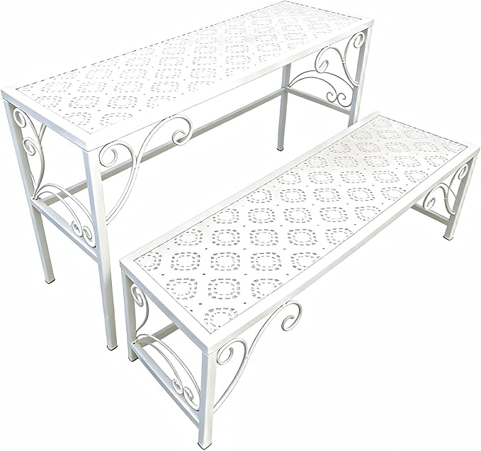 2 Tier Metal Plant Stand, Ladder Flower Pot Holder Plant Stands, Stackable Heavy Duty Tall Plant Shelf Flower Pot Holder for Patio Garden Corner Balcony Living Room (2 Tier H16.3 In-White)