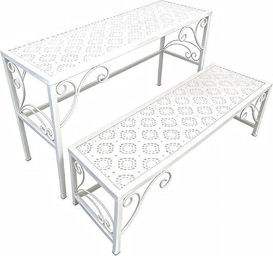 2 Tier Metal Plant Stand, Ladder Flower Pot Holder Plant Stands, Stackable Heavy Duty Tall Plant Shelf Flower Pot Holder for Patio Garden Corner Balcony Living Room (2 Tier H16.3 In-White)