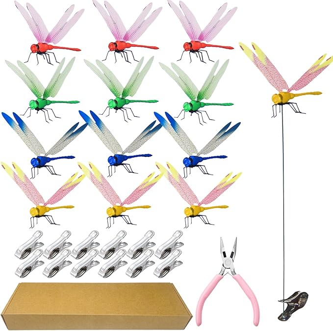 Kleeblatt Dragonfly Clip 12pcs - DIY Dragon Fly Clips, Hair Accessories, Garden Decor, and Outdoor Decorative Stakes - Ideal for Garden & Patio Enhancement(in Boxs)