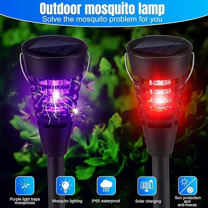 Qualirey 4 Pack Solar Bug Zapper & Mosquito Killer Outdoor Waterproof Cone-Shaped LED Light Mosquito Repellent for Patio, Garden, Yard, Camping - Hanging/Insertion Design (Colored & Purple Light)