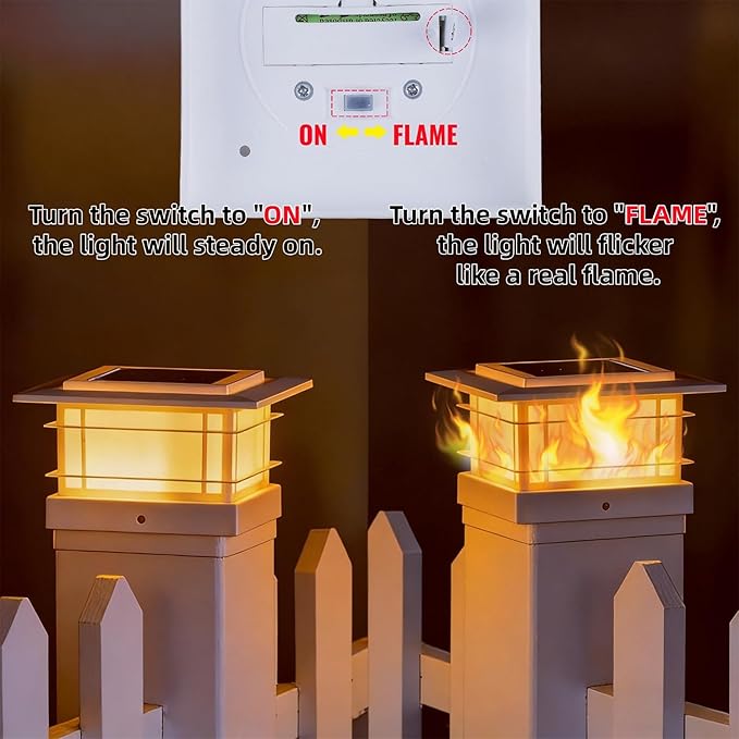 Dynaming 4x4 Solar Post Cap Lights Outdoor with Flickering Flame Light, White Shell Fence Post Solar Lights Fit Vinyl/Wooden Posts, Brightness LED Lighting Decor for Garden Deck Patio, 12 Pack