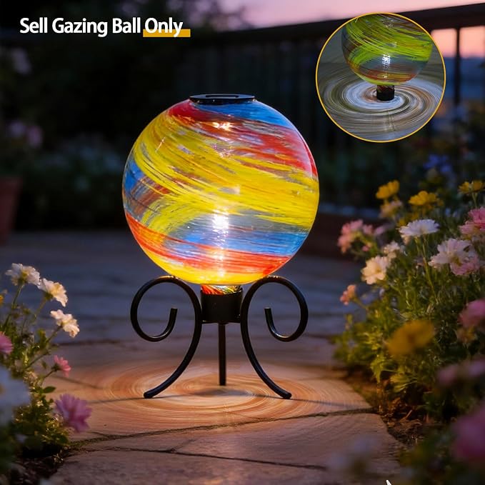 VCUTEKA Solar Gazing Ball, 10" Glass Gazing Balls Sphere with Solar Light for Garden Decor Lawn Outdoor Yard Decorative