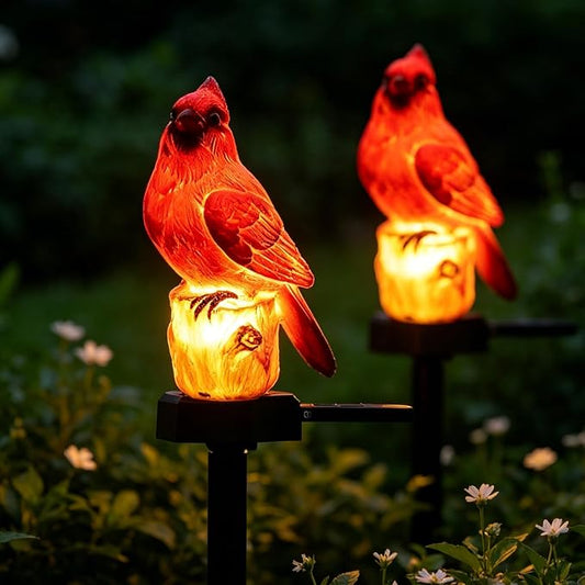 Red Cardinal Figurine Solar Light 2 Pack Garden Decor Outdoor Stake Patio Yard Art Lawn Dad Grave Decorations for Cemetery Mother Day Memorial for Mom Gravesite