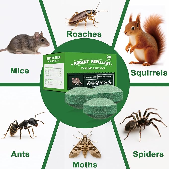 28-Pack Mouse Repellent, Long-Lasting Rodent Protection for Indoor and Outdoor Spaces, Safe for Kitchens, Gardens, RVs, and Family Areas (Dark Green)
