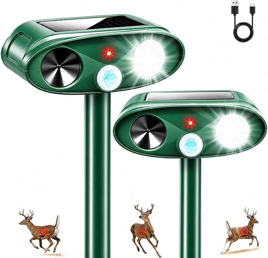 2026 Upgraded Sonic Fortress Pro Deer Repellent Devices,2Pack Solar Ultrasonic Animal Repellenwith Motion Sensor&Flash Light,USB Rechargeable Cat Repellent Scare Squirrel Rabbit Out of Garden Yard