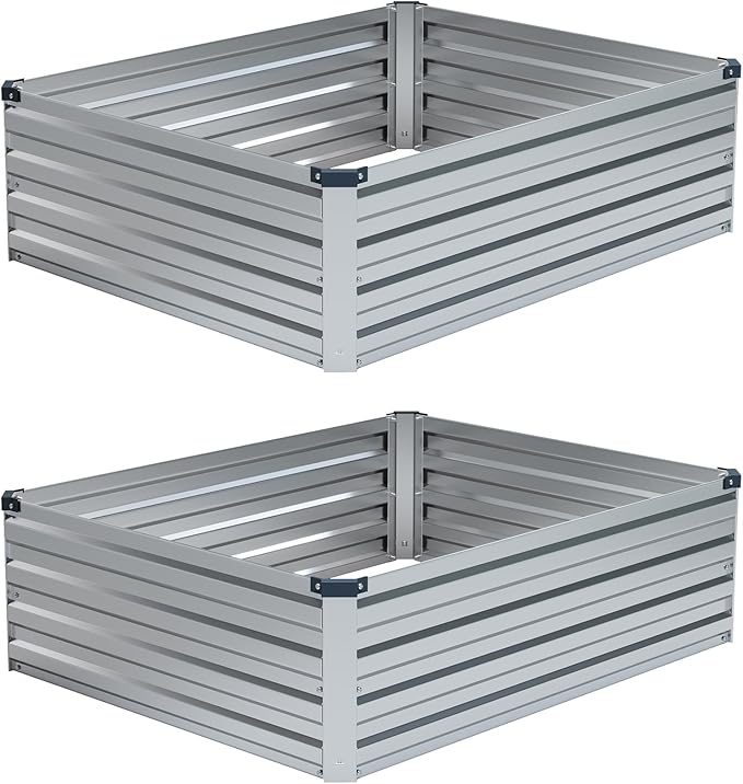Foxlang 4x3x1ft(2 Pack) Galvanized Raised Garden Bed,Outdoor Planter Box Metal Patio Kit Planting Bed for Vegetables Flowers Herb,Silver