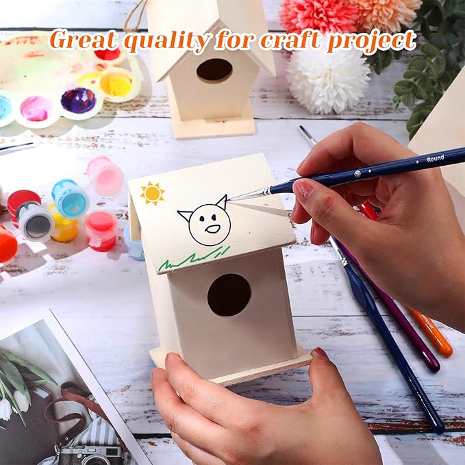 Jetec 6 Pieces Bird House Craft Wooden Birdhouse Kit Build and Paint Birdhouses Unfinished Bird Houses Wooden Arts for Summer Arts and Craft Projects 3 Sizes