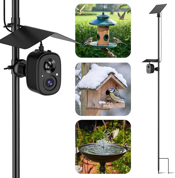 Smart Bird Feeder Camera Solar Powered with Pole, 2.5K HD Birdwatching Live Video Auto Capture, AI Identification & Instant Notification, Wireless Bird House/Bath Cam Outdoor, Gift for Bird Lovers