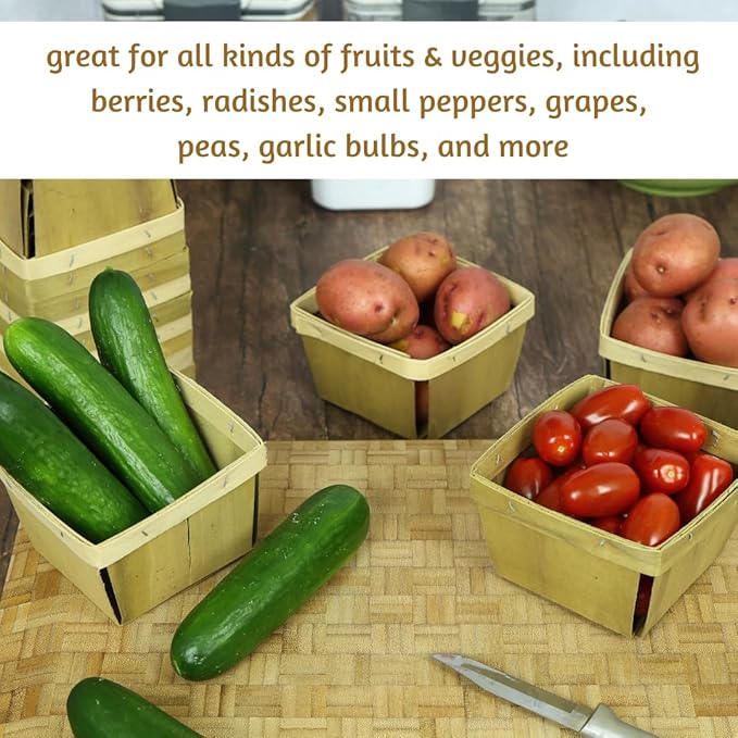 Set of 10 Quart Harvest Baskets – Small Wooden Fruit and Vegetable Baskets – Perfect for Farmer’s Markets, Harvesting, Gifting, and Décor
