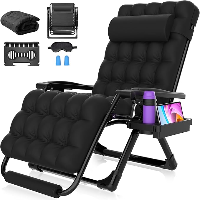 Suteck Oversized Zero Gravity Chair,33In XXL Lounge Chair w/Removable Cushion&Headrest, Reclining Camping Chair w/Upgraded Lock and Footrest, Reclining Patio Chairs Recliner for Indoor Outdoor,500LBS