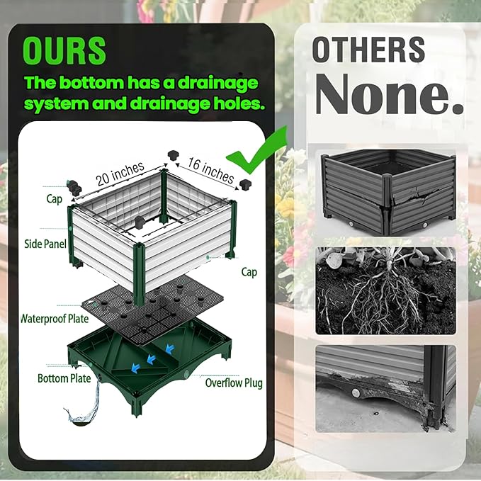3PCS Raised Garden Beds Outdoor with Legs Planter Box, 47x20x21in Reinforced Support Rods, Drainage Grid, Multi-Combination Options for Vegetables, Flowers, Herbs, Ideal for Balcony, Patio Gardening